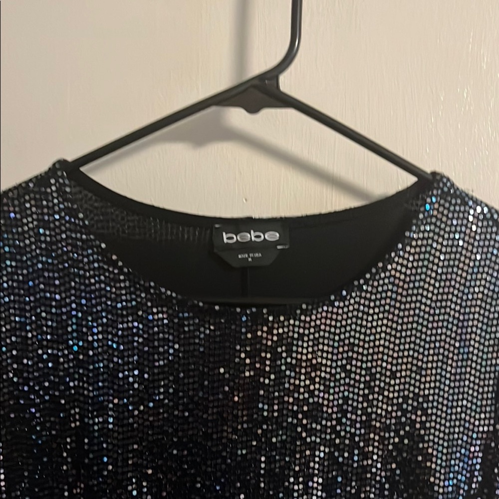 bebe Iridescent Black Sequin Top